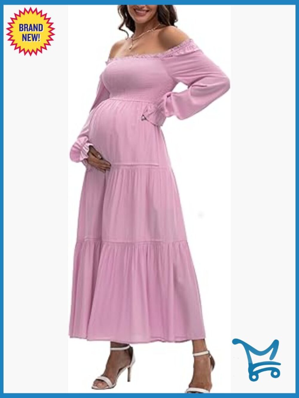 Fall Long Sleeve Maternity Maxi Dress Flowy Tiered A-Line Photoshoot Baby Shower